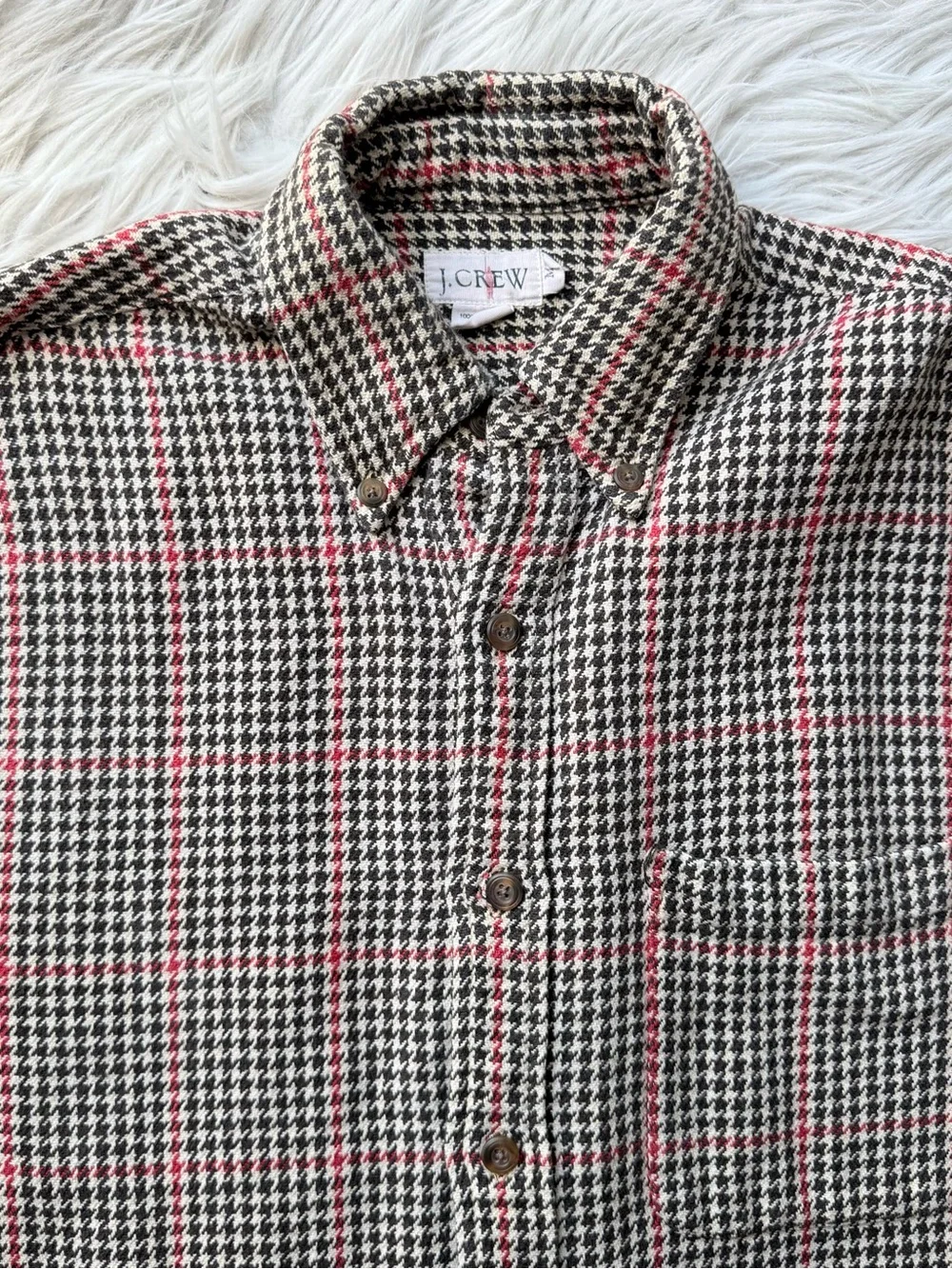 Vintage Oarsman J.Crew Men M Houndstooth Windowpane Button Down Shirt Cotton 90s
